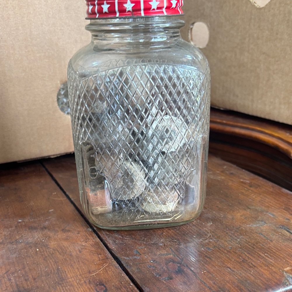 Glass Storage Jar with Textured Diamond Pattern and Red Star Lid